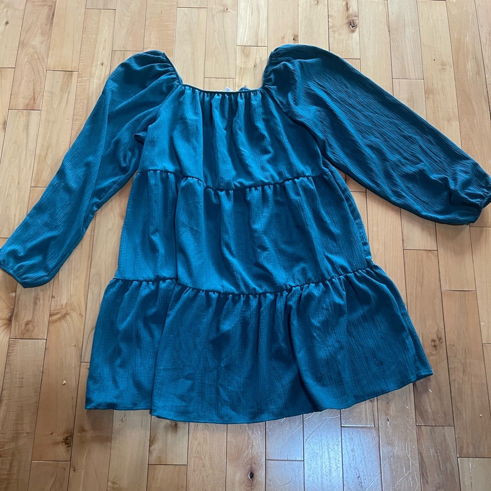 Brand New Women’s Teal Babydoll Long Sleeve Tiered Dress